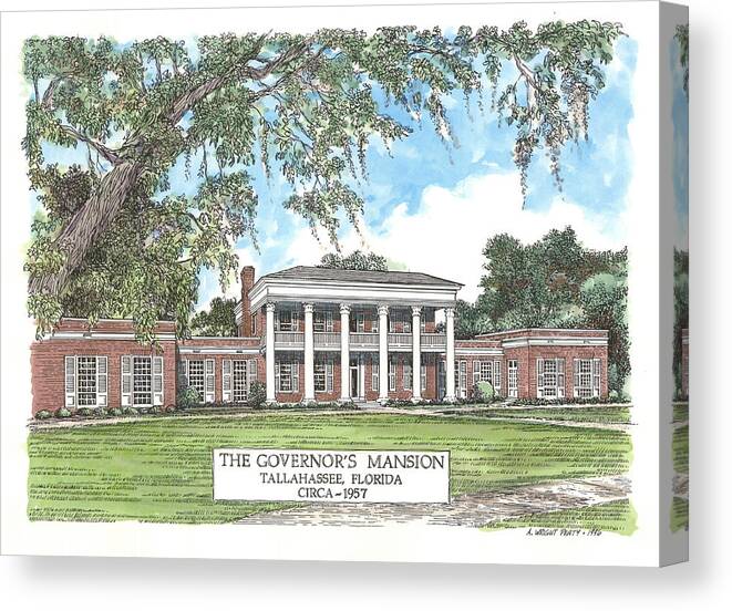 Governor Canvas Print featuring the mixed media Governors Mansion Tallahassee Florida by Audrey Peaty