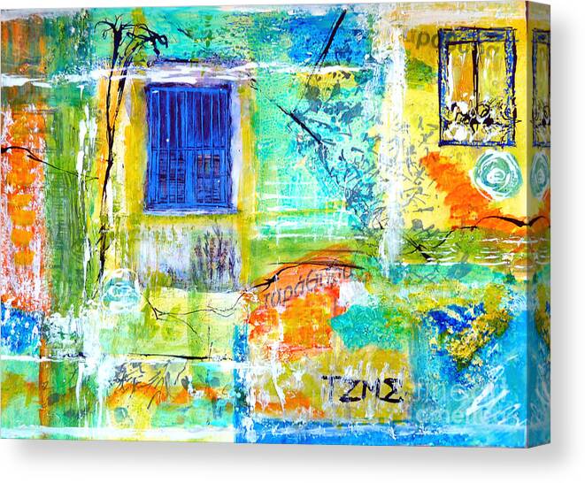 Greece Canvas Print featuring the painting Greek Collage - Windows by Jackie Sherwood