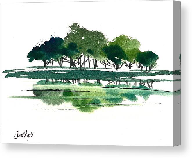 Tree Canvas Print featuring the painting Green Lake Forest by Frank SantAgata