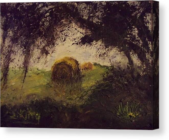 Landscape Canvas Print featuring the painting Hay bale by Stephen King