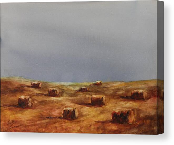 Bales Canvas Print featuring the painting Hayfield by Ruth Kamenev