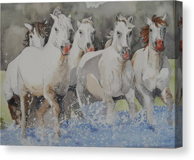 Horses Canvas Print featuring the painting Horses thru water by Teresa Smith
