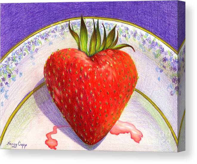 Strawberry Canvas Print featuring the painting I Love You Berry Much by Nancy Cupp