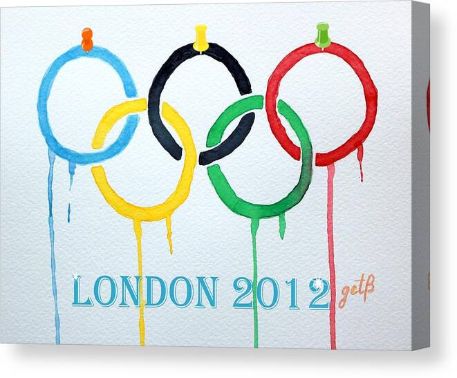 Summer Olympics Canvas Print featuring the painting London 2012 Summer Olympics Logo watercolor by Georgeta Blanaru
