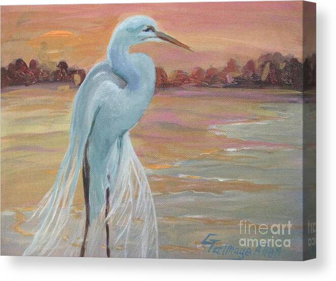 Egret Canvas Print featuring the painting Lonely Egret by Gretchen Allen