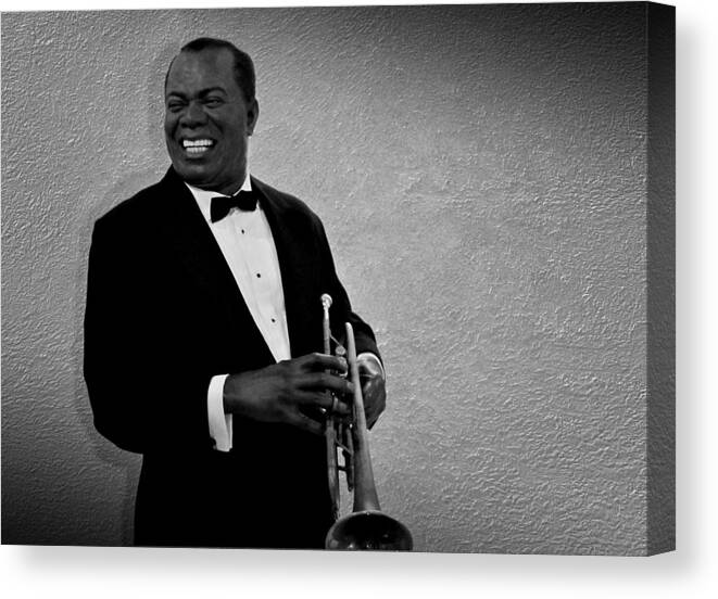Louis Armstrong Canvas Print featuring the photograph Louis Armstrong BW by David Dehner