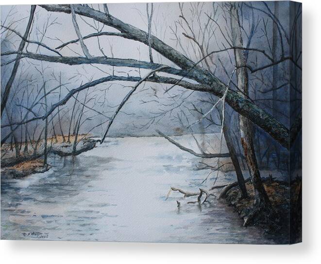 River Canvas Print featuring the painting Misty Morning on the Red River by Patsy Sharpe