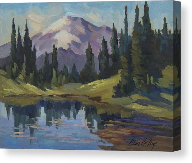 Mount Rainier Canvas Print featuring the painting Mount Rainier from Lake Tipsoo by Diane McClary