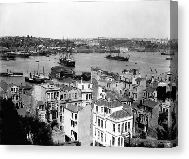 naval Arsenal Canvas Print featuring the photograph Naval Arsenal and the Golden Horn - Ottoman Empire - Turkey by International Images