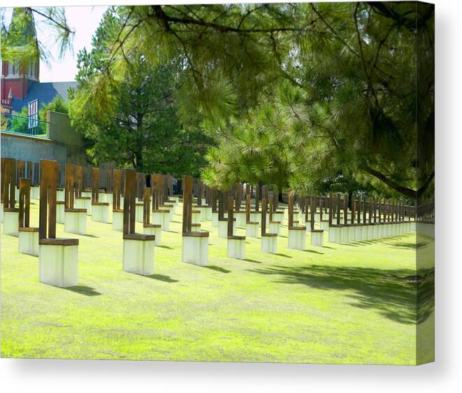 Bombing Canvas Print featuring the photograph Oklahoma Memorial II by Malania Hammer