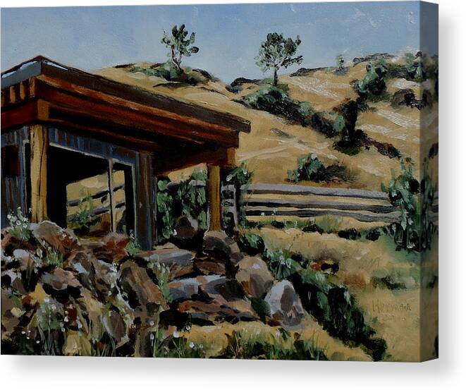 Montana Canvas Print featuring the painting Park's Sauna Livingston MT by Les Herman