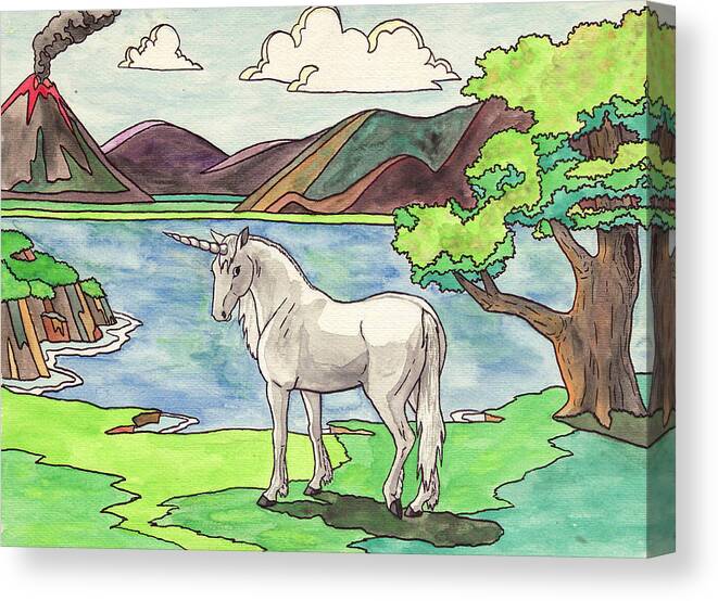 Unicorn Canvas Print featuring the painting Prehistoric Unicorn by Crista Forest