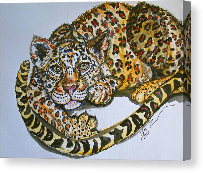 Jaguar Canvas Print featuring the painting Rosie Jaguar Cub by Kelly Smith
