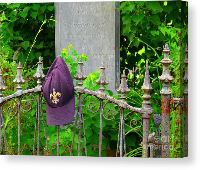 New Orleans Canvas Print featuring the photograph Saints Hat on Iron Fence by Jeanne Woods