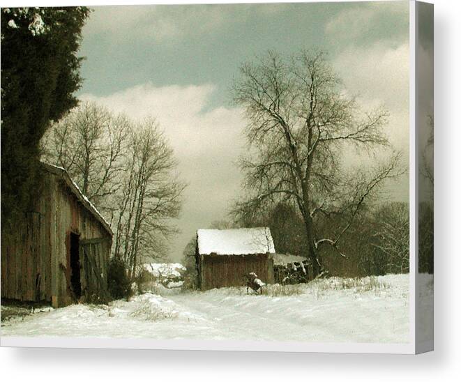 Barn Canvas Print featuring the photograph Snowy Day by Marilyn Marchant