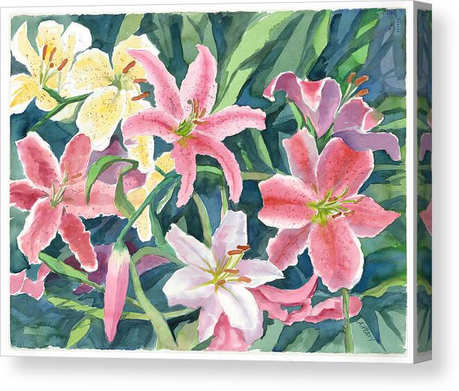Spring Canvas Print featuring the painting Spring Lilies by Audrey Peaty