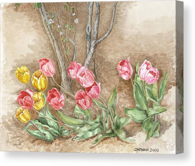 Spring Canvas Print featuring the painting Spring Tulips by Svetlana Jenkins