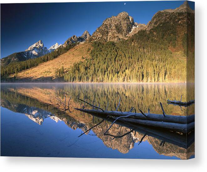 00173129 Canvas Print featuring the photograph Teton Range Reflecting In String Lake by Tim Fitzharris