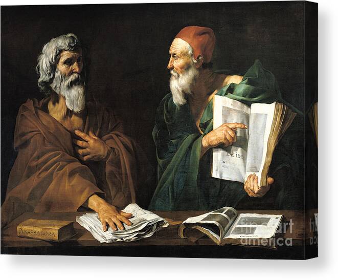 Philosophy Canvas Print featuring the painting The Philosophers by Master of the Judgment of Solomon