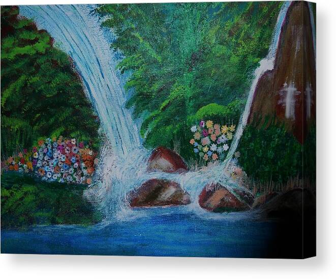 Nature Canvas Print featuring the painting Waterfall 3 by Suzanne Thomas