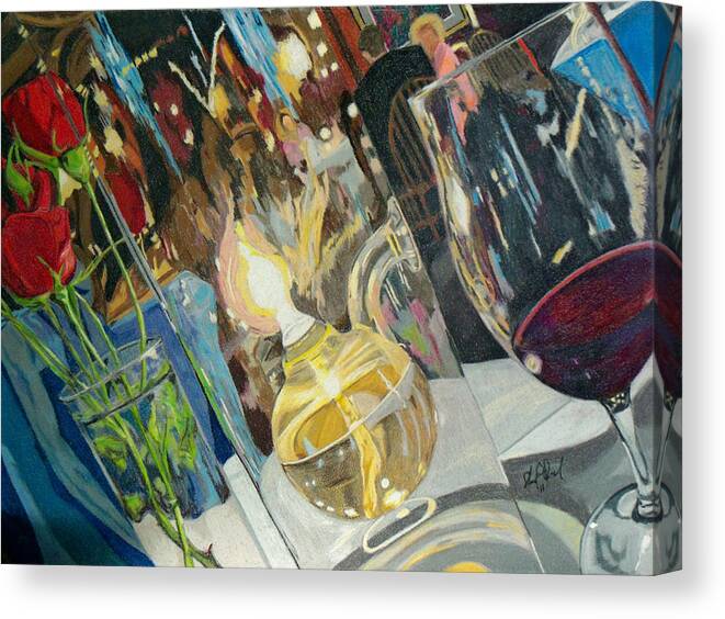 Wine Canvas Print featuring the painting Wine and Roses at Chanticleer by Steve Teets