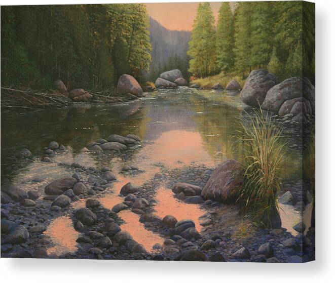 Landscape Canvas Print featuring the painting 081110-3040 Shallow Waters Sunset by Kenneth Shanika
