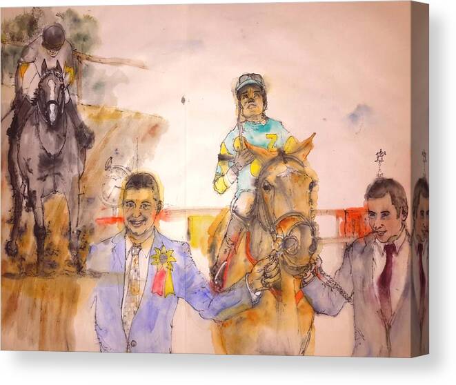 American Pharaoh. Equine. Triple Crown Winner. Stud Canvas Print featuring the painting American Pharaoh abum #1 by Debbi Saccomanno Chan