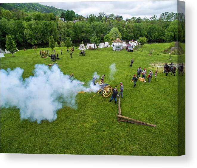 Cannon Canvas Print featuring the photograph Cannon Fire #1 by Star City SkyCams
