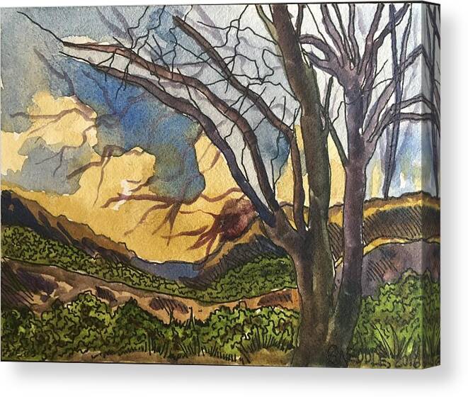 Landscape Canvas Print featuring the painting Davis Mountains at Sunrise by Angela Weddle