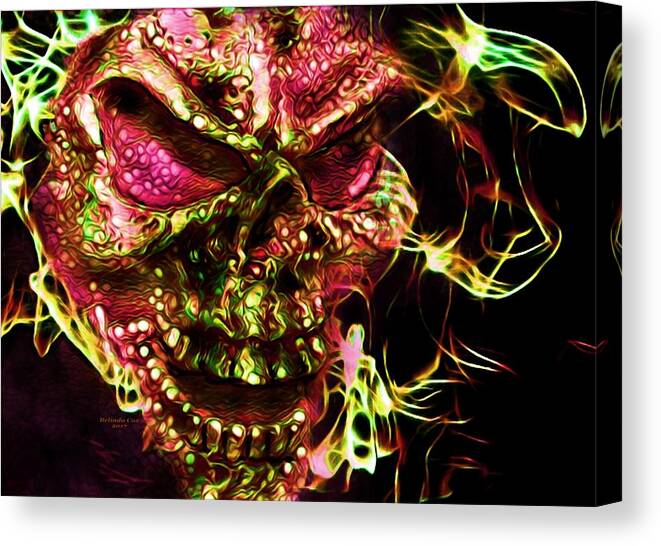 Digital Art Canvas Print featuring the digital art Flaming Skull #1 by Artful Oasis