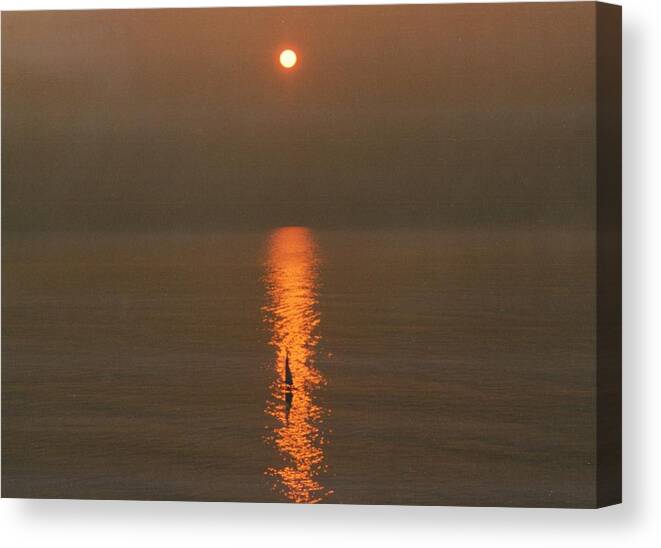 Sunrise Canvas Print featuring the photograph Foggy Sunrise on Virginia Beach #1 by Lila Mattison