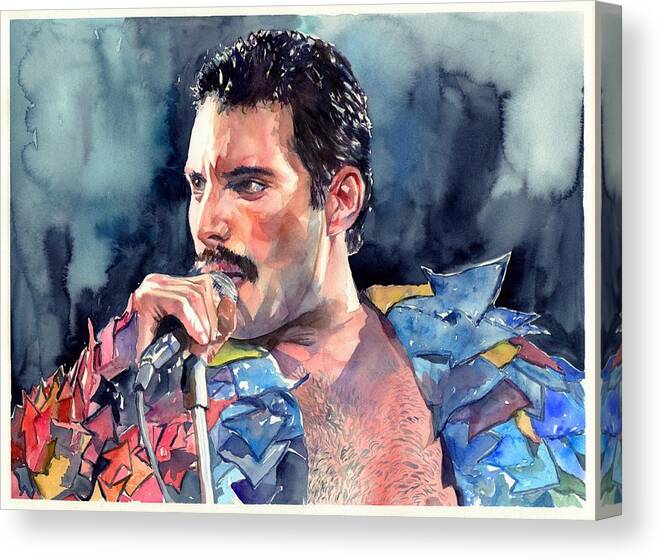Freddie Canvas Print featuring the painting Freddie Mercury portrait #1 by Suzann Sines