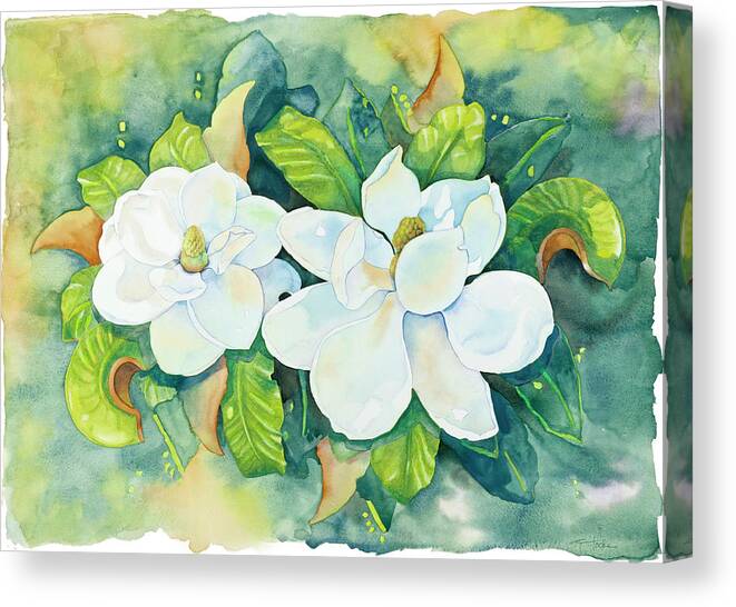Magnolias Canvas Print featuring the painting Magnolias by Cathy Locke