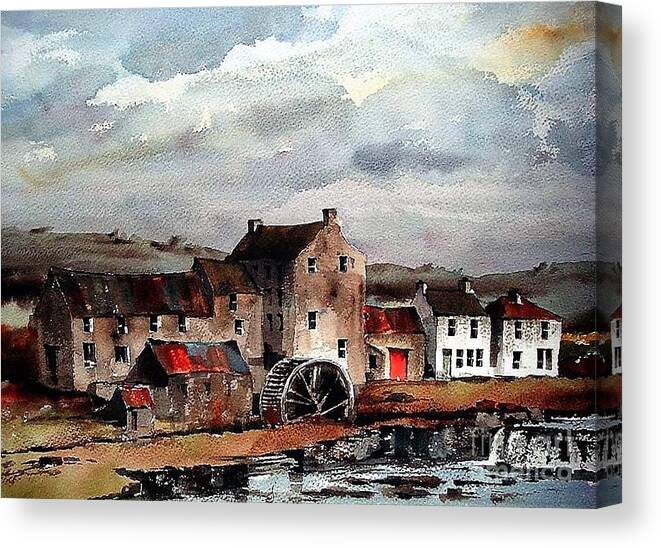  Canvas Print featuring the painting Mill at Bruree, Limerick #1 by Val Byrne