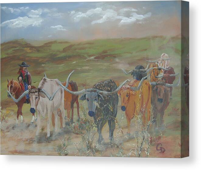 On The Chisholm Trail Canvas Print featuring the painting On The Chisholm Trail #2 by Gail Daley