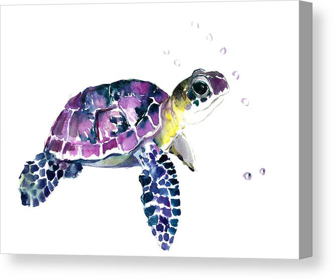 Sea Turtle Canvas Print featuring the painting Sea Turtle, underwater scene #1 by Suren Nersisyan