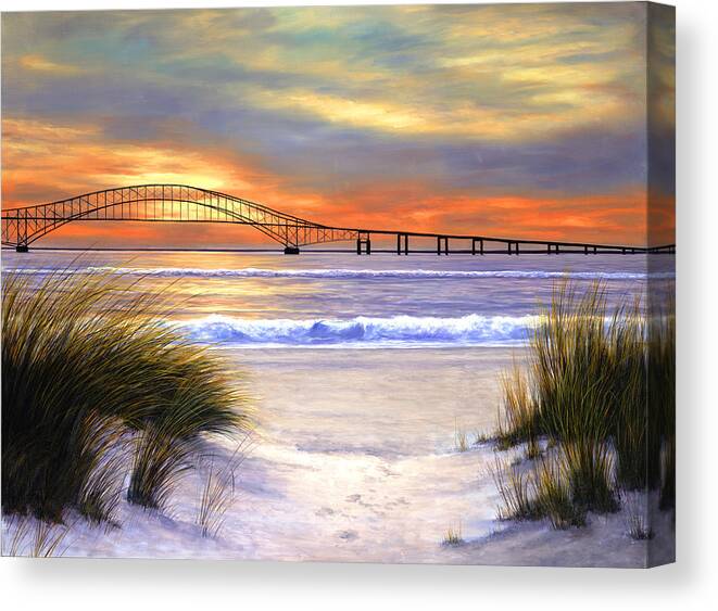 Robert Moses Bridge Canvas Print featuring the painting Sunset Over Robert Moses #1 by Diane Romanello