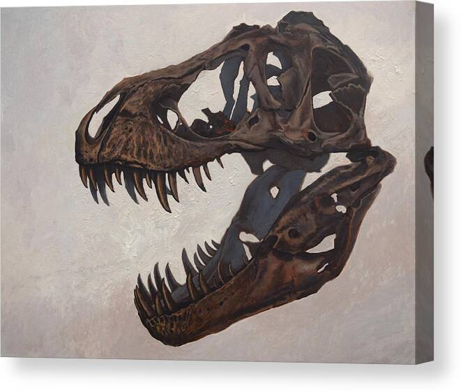 Tyrannosaurus Canvas Print featuring the painting Tyrannosaurus skull #1 by Harm Plat