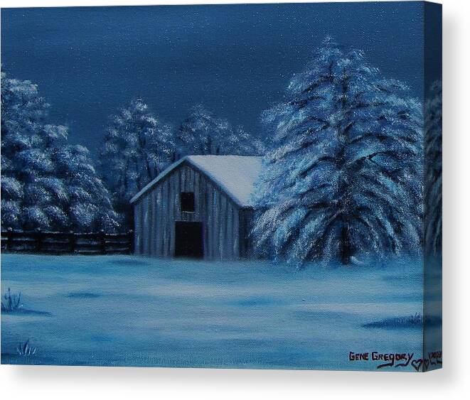 Barn And Snow Canvas Print featuring the painting Windburg barn 2 #1 by Gene Gregory
