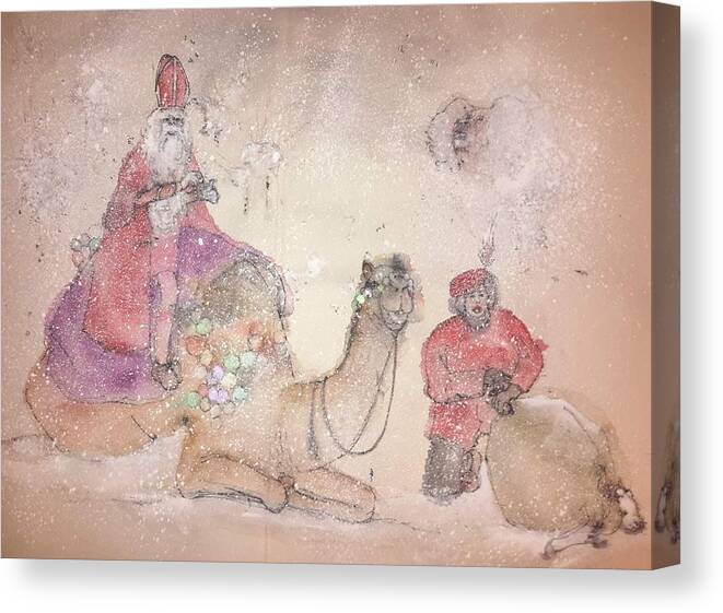 Camel. Sinterklause Canvas Print featuring the painting A Camel Story Album #11 by Debbi Saccomanno Chan
