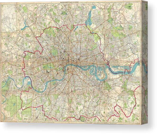 1899 Bartholomew Fire Brigade Map Of London Canvas Print featuring the photograph 1899 Bartholomew Fire Brigade Map of London England by Paul Fearn