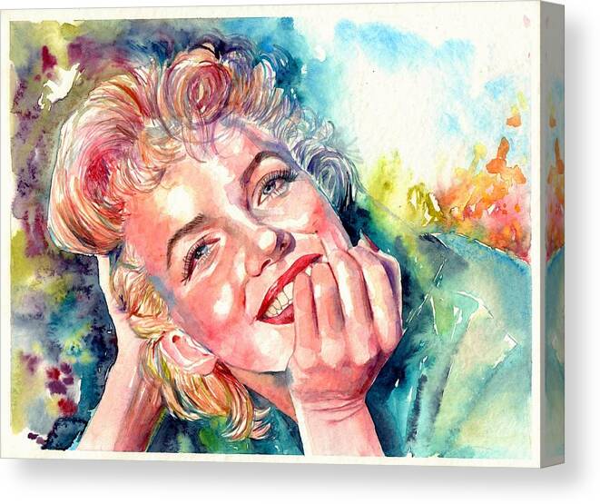 Marilyn Monroe Canvas Print featuring the painting Marilyn Monroe portrait #2 by Suzann Sines