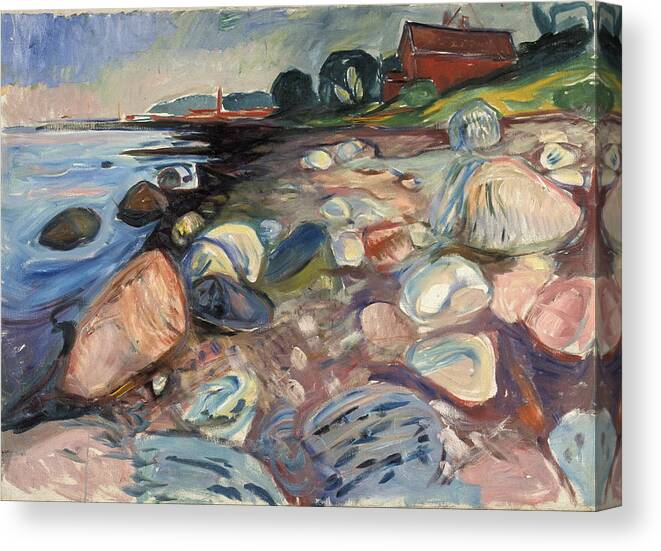 Spring Canvas Print featuring the painting Shore With Red House #3 by Edvard Munch