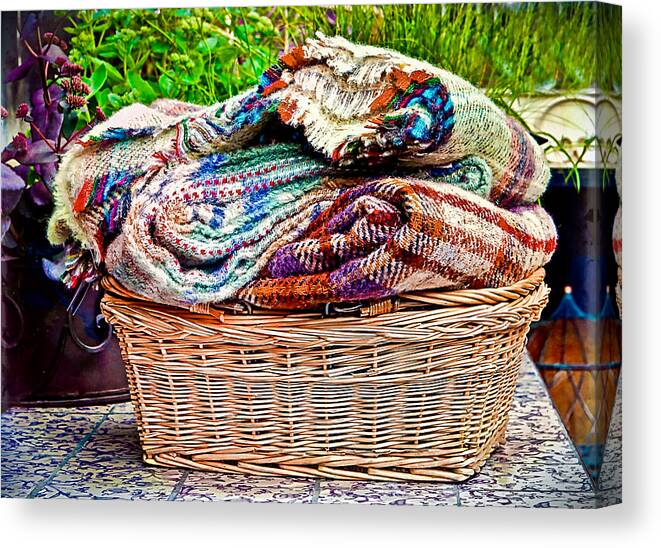 Basket Canvas Print featuring the photograph Blankets #4 by Tom Gowanlock