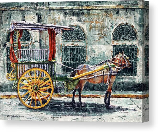 Intramuros Canvas Print featuring the painting A Carriage in Intramuros, Manila by Joey Agbayani