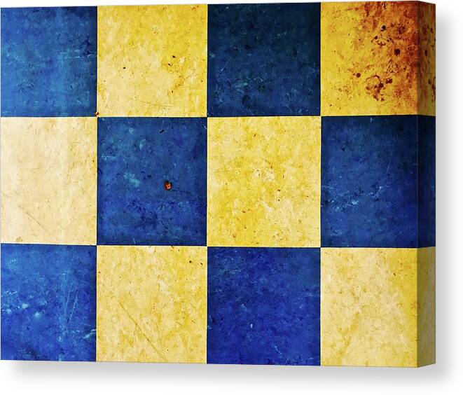  Canvas Print featuring the photograph A Checkered Murder in Blue and Yellow by Brian Sereda