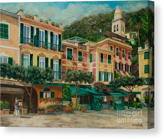 Portofino Italy Art Canvas Print featuring the painting A Day in Portofino by Charlotte Blanchard