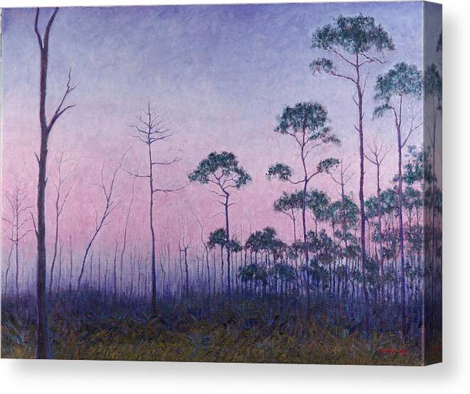 Abaco Pines At Dusk Canvas Print featuring the painting Abaco Pines at Dusk by Ritchie Eyma