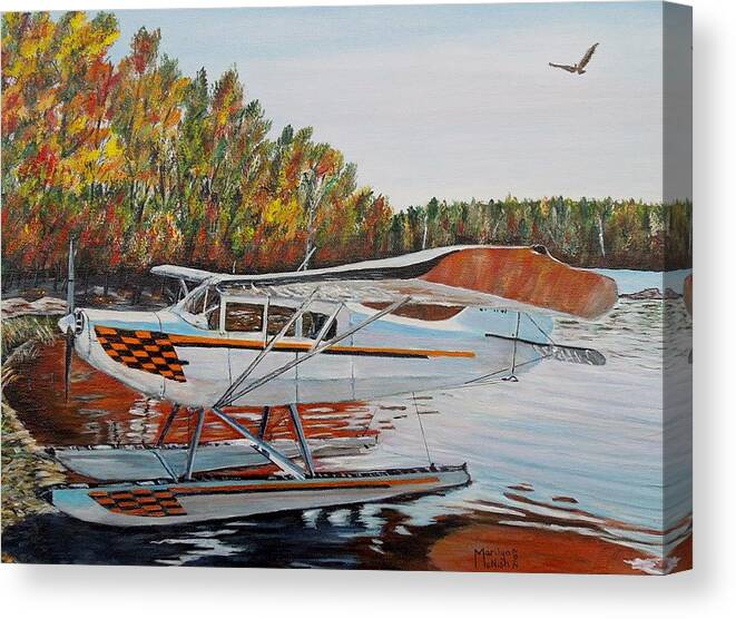 Aeronca Chief Float Plane Canvas Print featuring the painting Aeronca Super Chief 0290 by Marilyn McNish