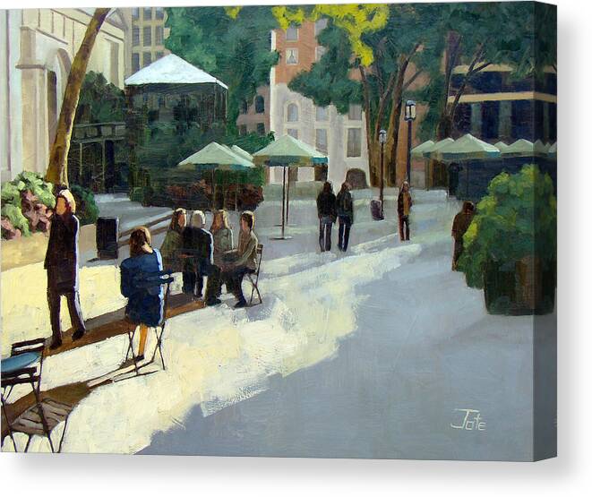 Cityscape Canvas Print featuring the painting Afternoon in Bryant Park by Tate Hamilton